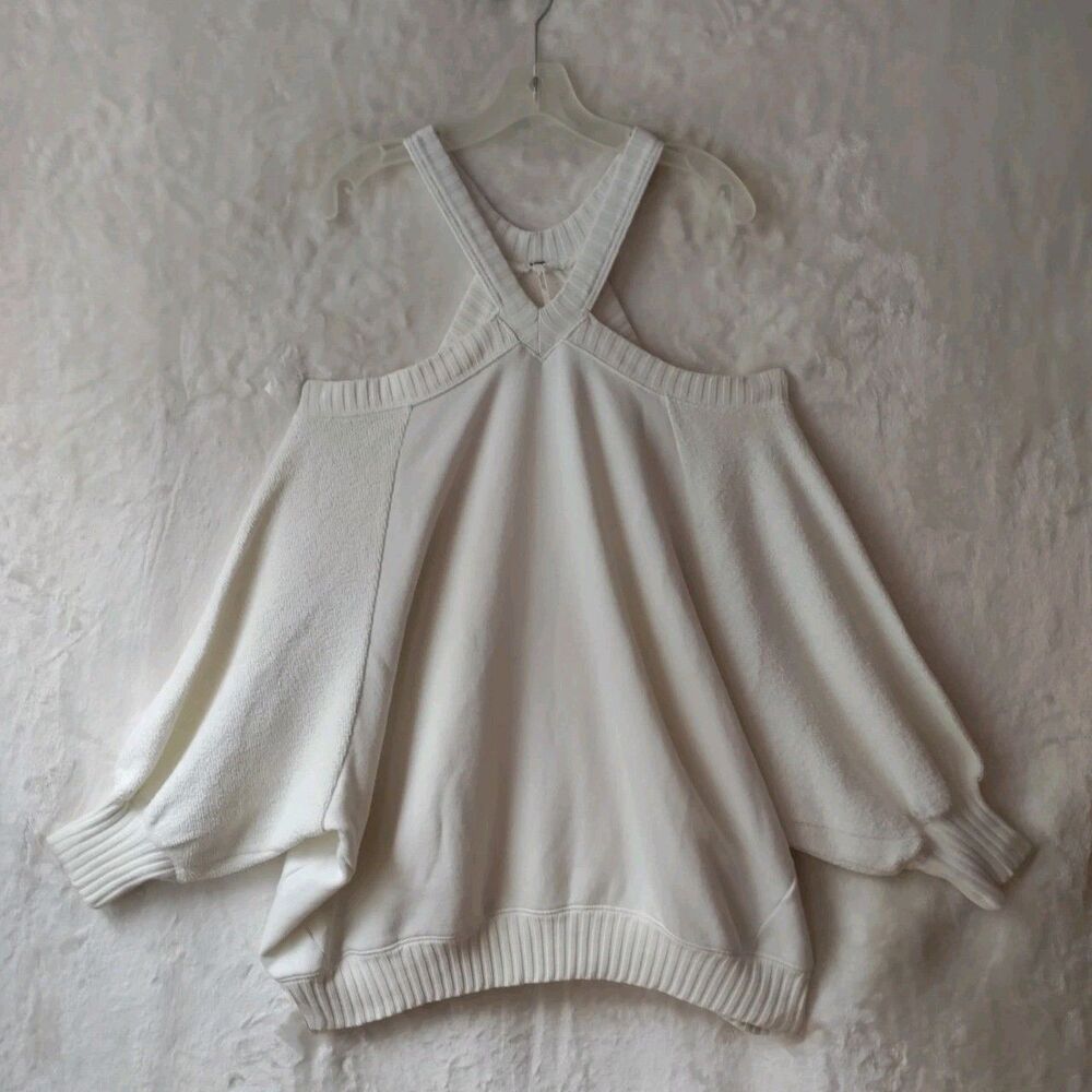Free People Oversized Cold Shoulder Pullover French Terry Ivory Women's S/P